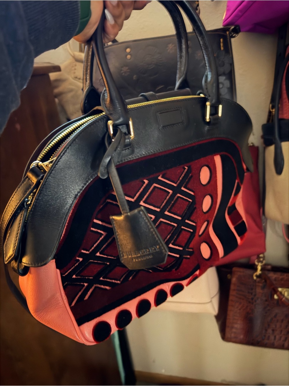 Burberry Black and Coral Women’s Satchel